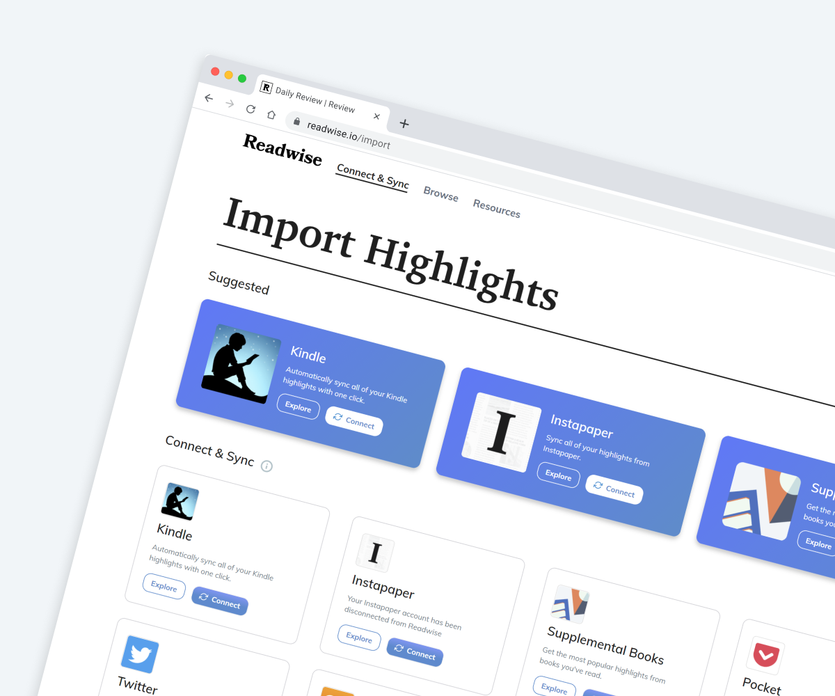 Revisit your best highlights from books and articles